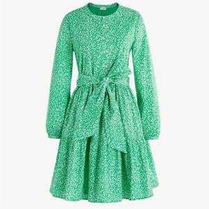 J crew green long sleeve floral belted dress